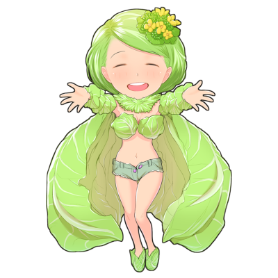 キャベツを擬人化したキャラクター素材
