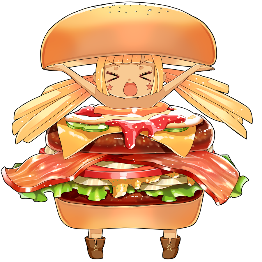 ハンバーガーをしたキャラクター素材