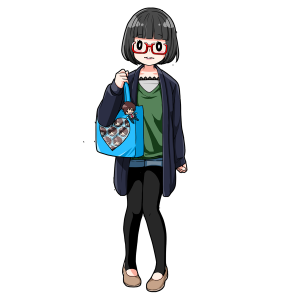 アニメキャラのグッズ、缶バッチをトートバッグにつけた女性。