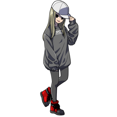 キャップ、スニーカー。ストリート系の女子。