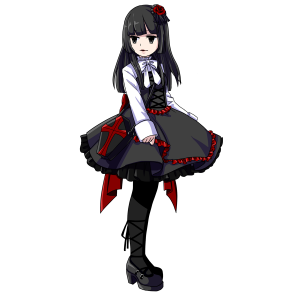 モノトーンの衣装を纏ったゴスロリ少女。コルセット。