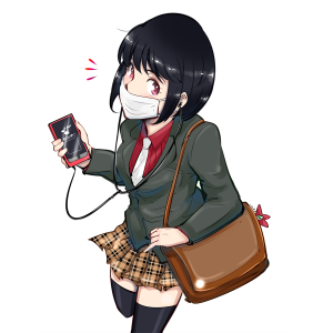 マスクをしている女子。風邪、花粉、スマートフォン