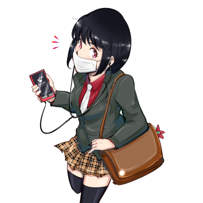 マスクをしている女子。風邪、花粉、スマートフォン