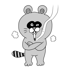 タバコ、たぬき、煙