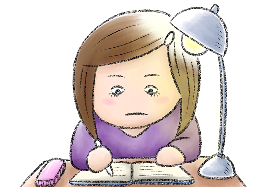 女の子、勉強、一生懸命