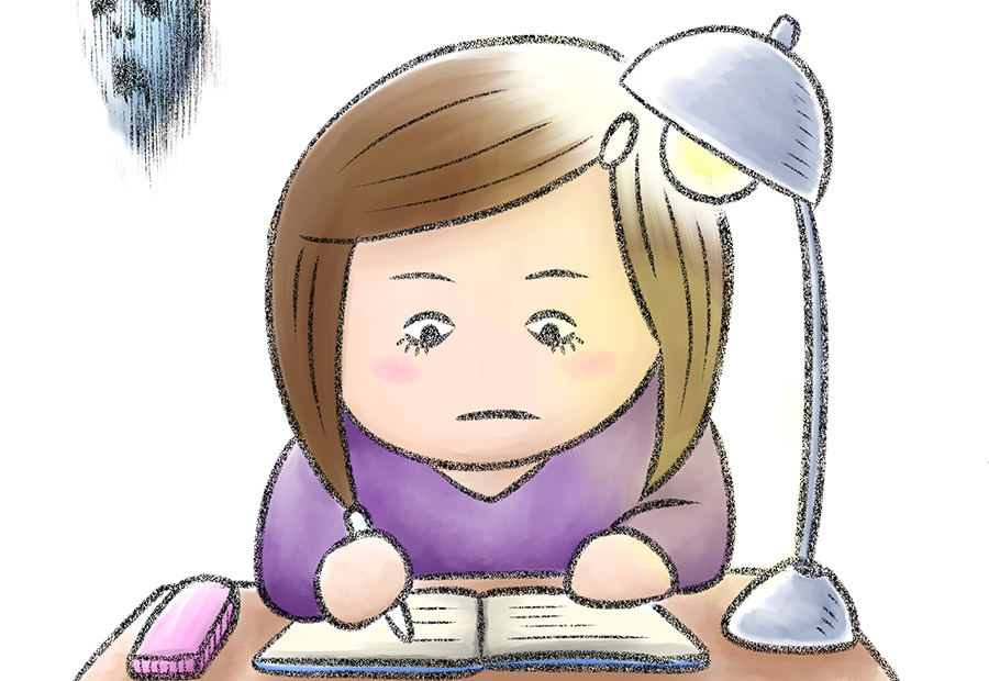 女の子、勉強、心霊